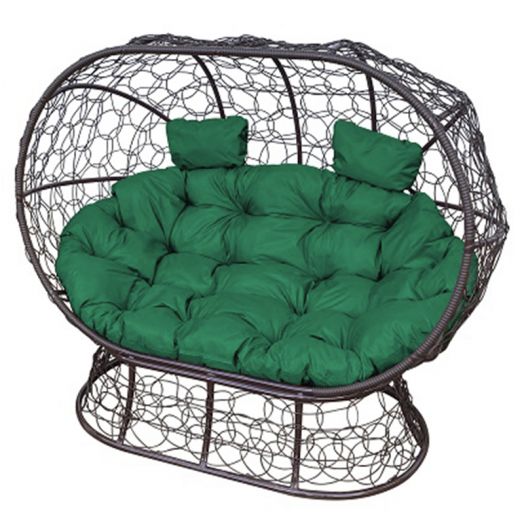 МГОДЛ-12-04 Диван ЛЕЖЕБОКА на подставке с ротангом коричневый, зелёная подушка