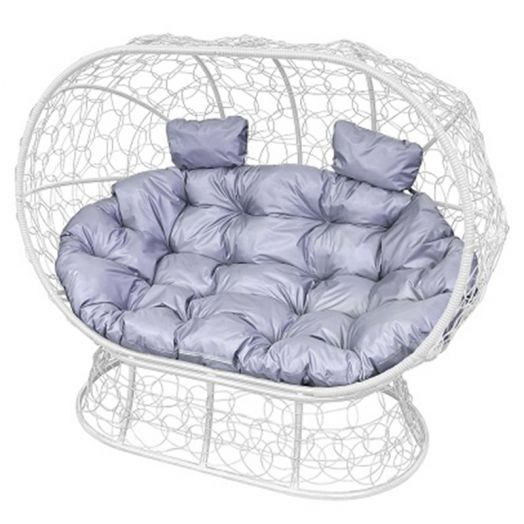 МГОДЛ-11-09 Диван ЛЕЖЕБОКА на подставке с ротангом белый, серая подушка