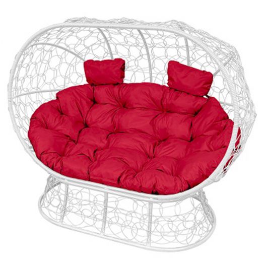 МГОДЛ-11-06 Диван ЛЕЖЕБОКА на подставке с ротангом белый, красная подушка