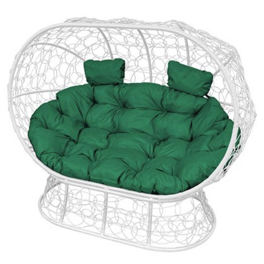 МГОДЛ-11-04 Диван ЛЕЖЕБОКА на подставке с ротангом белый, зелёная подушка