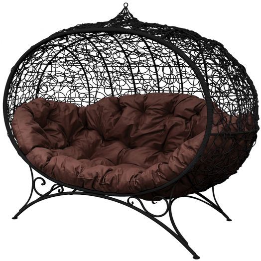 МГОДУ-14-05 Диван УЛЕЙ на ножках с ротангом чёрный, коричневая подушка