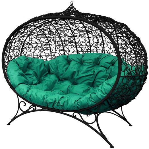МГОДУ-14-04 Диван УЛЕЙ на ножках с ротангом чёрный, зелёная подушка