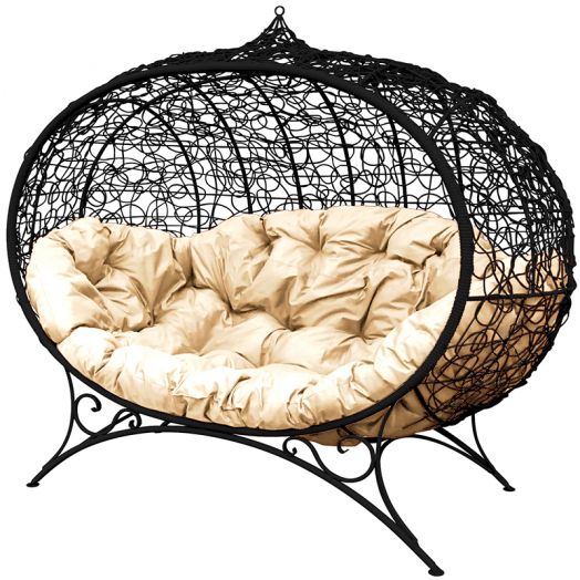 МГОДУ-14-01 Диван УЛЕЙ на ножках с ротангом чёрный, бежевая подушка