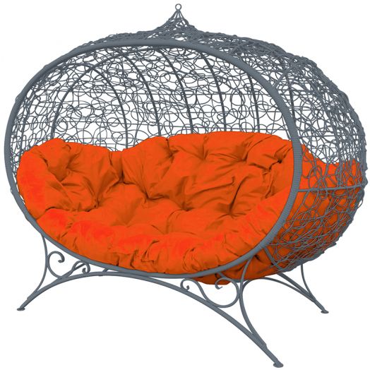 МГОДУ-13-07 Диван УЛЕЙ на ножках с ротангом серый, оранжевая подушка
