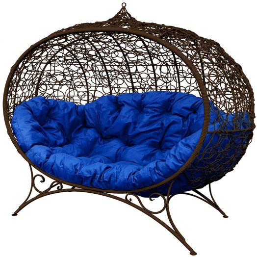 МГОДУ-12-10 Диван УЛЕЙ на ножках с ротангом коричневый, синяя подушка