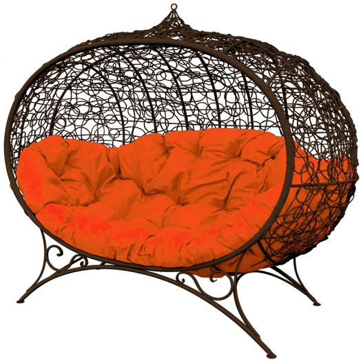 МГОДУ-12-07 Диван УЛЕЙ на ножках с ротангом коричневый, оранжевая подушка