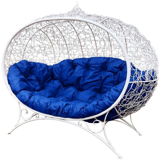 МГОДУ-11-10 Диван УЛЕЙ на ножках с ротангом белый, синяя подушка