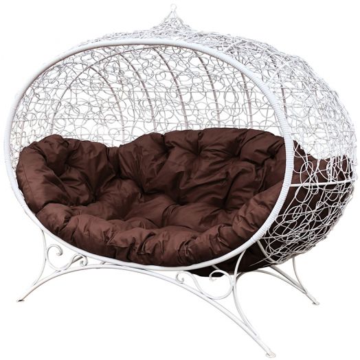 МГОДУ-11-05 Диван УЛЕЙ на ножках с ротангом белый, коричневая подушка