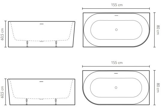 Акриловая ванна Jacuzzi Dalma 155х80 углового монтажа схема 2