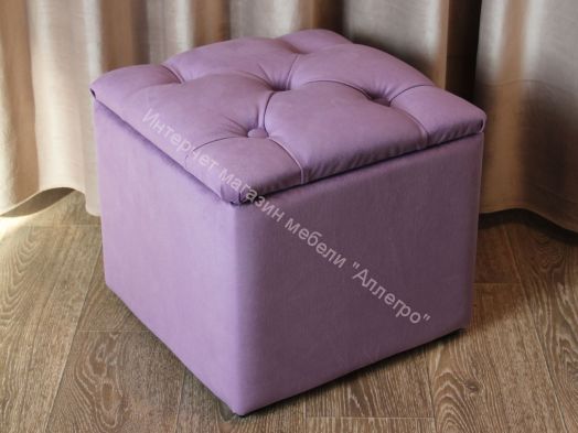 Пуф с каретной стяжкой, велюр фиолетовый