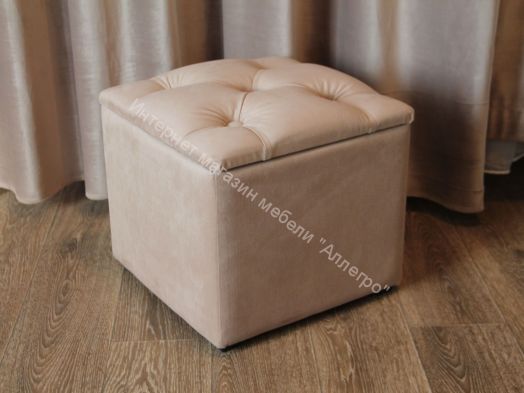 Пуф с каретной стяжкой, велюр кофе с молоком