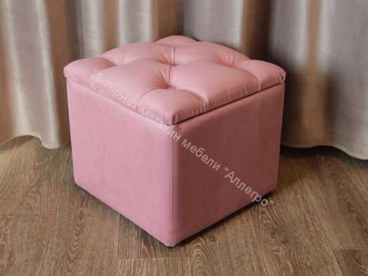 Пуф с каретной стяжкой, велюр розовый
