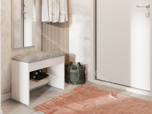 Обувница Лина, белый/рогожка серая