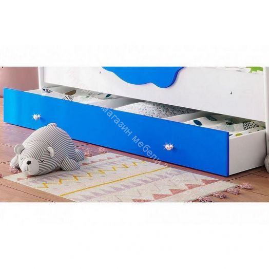 Ящик для кровати Тучка, белый/синий