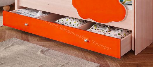Ящик для кровати Соник, млечный дуб/оранжевый
