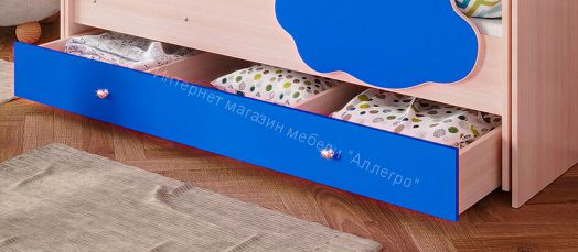 Ящик для кровати Соник, млечный дуб/синий
