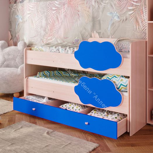 Ящик для кровати Соник, млечный дуб/синий