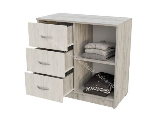 Комод "Басса" (Бася) с 3-мя ящиками 1-створчатый КМ 553М Дуб крафт белый/Дуб крат серый