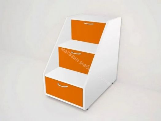 Кровать выкатная "Радуга" (Матрешка) 0,8х1,6м на щитах с ящиком и лесенкой Белый, Оранжевый