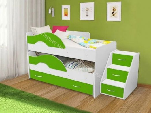 Лестница для кровати "Радуга" (Матрешка), белый/лайм