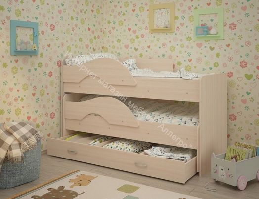 Детская выкатная двухъярусная кровать «Радуга» (Матрешка) без ящика, без бортиков 80х190 на латофлексах