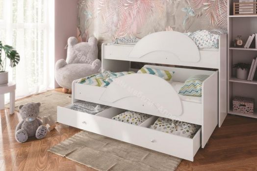 Кровать 2-х ярусная выкатная "Радуга" (Матрешка) 80х160 без ящика Белый, Лайм