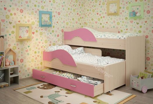 Ящик для кровати "Радуга" (Матрешка) 190 млечный дуб/розовый