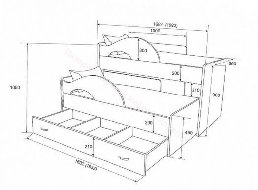 Ящик для кровати "Радуга" (Матрешка) 190 ясень шимо светлый/тёмный