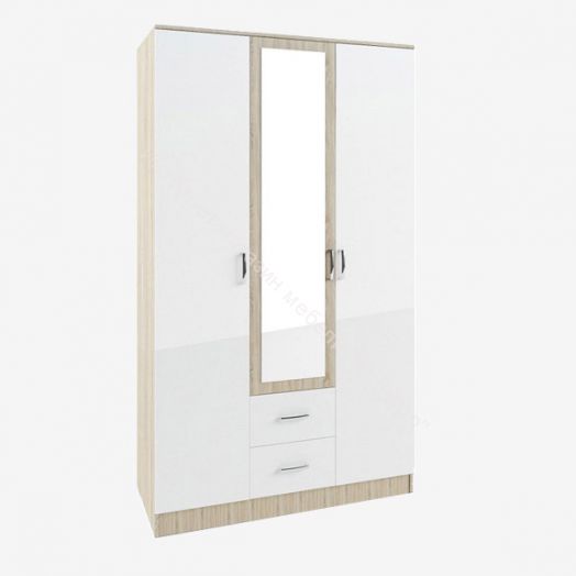 Шкаф "Софи" СШК.1200.1 3-х створчатый с зеркалом, 2-мя ящ. (Дуб сонома/Белый глянец)