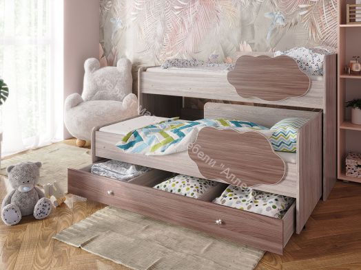 Детская выкатная двухъярусная кровать «Соник» без ящика, без бортиков 80х190 на щитах