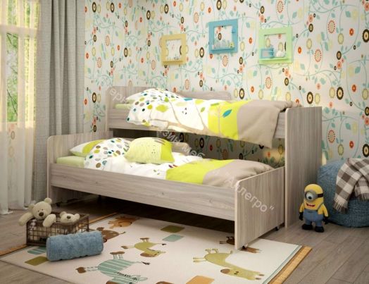 Детская выкатная двухъярусная кровать «Радуга» (Матрешка) без ящика, без бортиков 80х190 на латофлексах