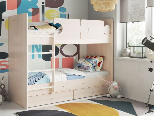 Кровать двухъярусная  "Тетрис" 1900*800 КОРПУС на латах (без бортиков, без ящиков) млечный дуб