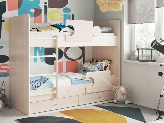 Кровать двухъярусная  "Тетрис" 1900*800 КОРПУС на латах (без бортиков, без ящиков) млечный дуб