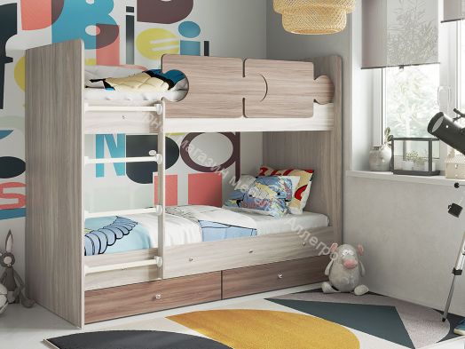 Кровать двухъярусная  "Тетрис" 1900*800 КОРПУС на латах (без бортиков, без ящиков) ясень шимо светлый