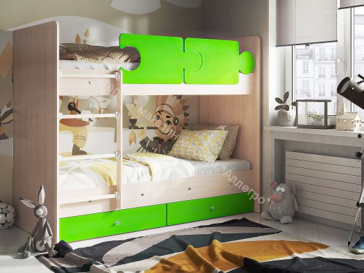 Кровать двухъярусная "Тетрис" 1900*800 на щитах млечный дуб/лайм
