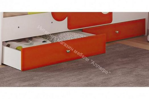 Кровать Мозаика 800*1900 на ламелях с ящиками и бортиками, белый/оранжевый
