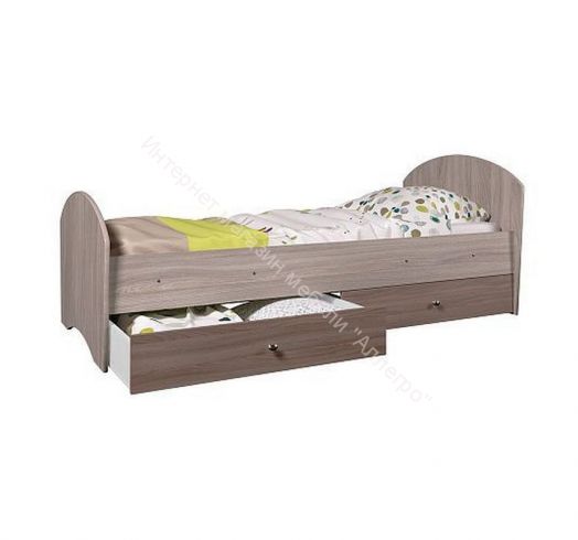 Кровать Мозаика 800*1900 на ламелях с ящиками и бортиками, Ясень шимо светлый/Ясень шимо тёмный