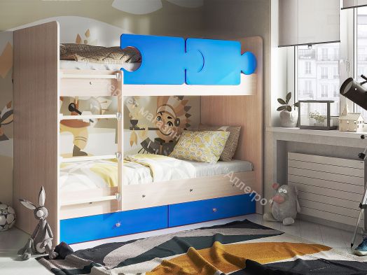 Ящики для кроватей "Мозаика", "Тетрис", "Мая", "Умка", "Сафари" (2 шт. в комплекте), Млечный дуб/Синий