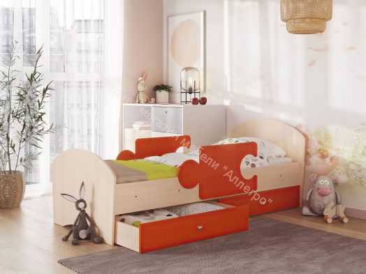 Ящики для кроватей "Мозаика", "Тетрис", "Мая", "Умка", "Сафари" (2 шт. в комплекте), Млечный дуб/Оранжевый