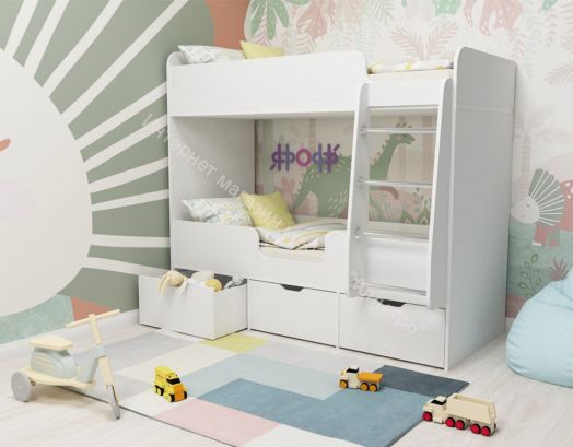 Кровать двухъярусная Малыш Двойняшка 70*160, белое дерево/белое дерево