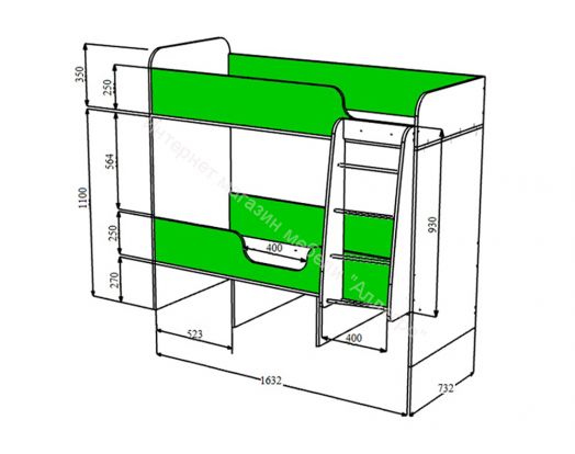 Кровать двухъярусная Малыш Двойняшка 70*160, дуб молочный/дуб молочный