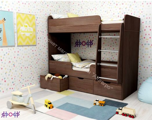 Кровать двухъярусная Малыш Двойняшка 70*160, бодего темный/бодего темный