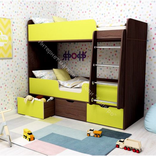Кровать двухъярусная Малыш Двойняшка 70*160, бодего темный/лайм
