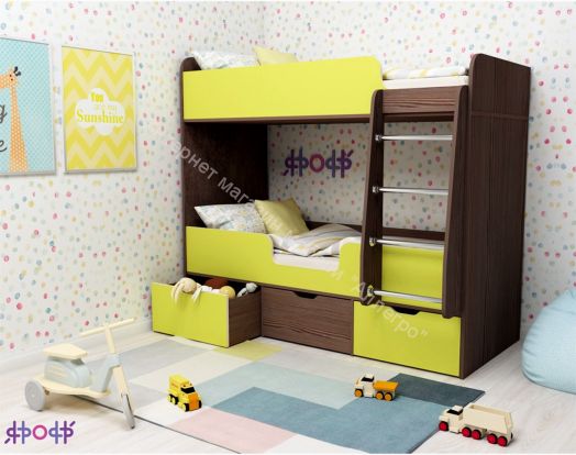 Кровать двухъярусная Малыш Двойняшка 70*160, бодего темный/лайм