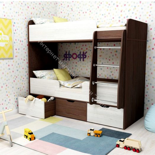 Кровать двухъярусная Малыш Двойняшка 70*160, бодего темный/винтерберг