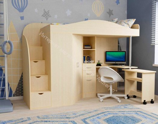 Кровать-чердак Юниор-4 80*190, дуб молочный/дуб молочный