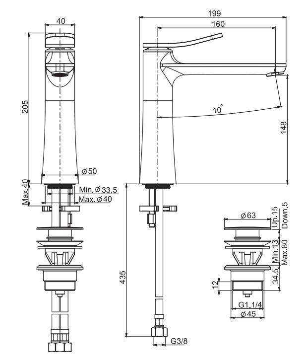 Fima carlo frattini смеситель для раковины Flo F3801L схема 2