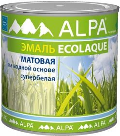 Экоэмаль без Запаза Alpa Ecolaque 2.5л Матовая, Супербелая, Экологичная для Внутренних и Наружных Работ / Альпа