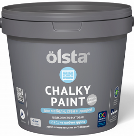 Краска для Мебели, Стен и Дверей Olsta Chalky Paint 0.9л Моющаяся, Шелковисто-Матовая / Ольста Чалки Паинт