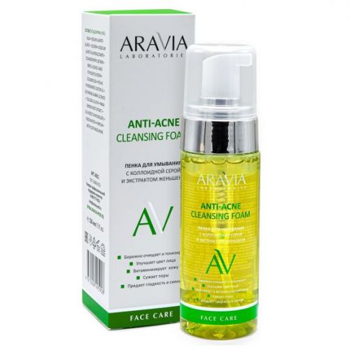 ARAVIA Laboratories Пенка для умывания с коллоидной серой и экстрактом женьшеня Anti-Acne Cleansing Foam, 150 мл